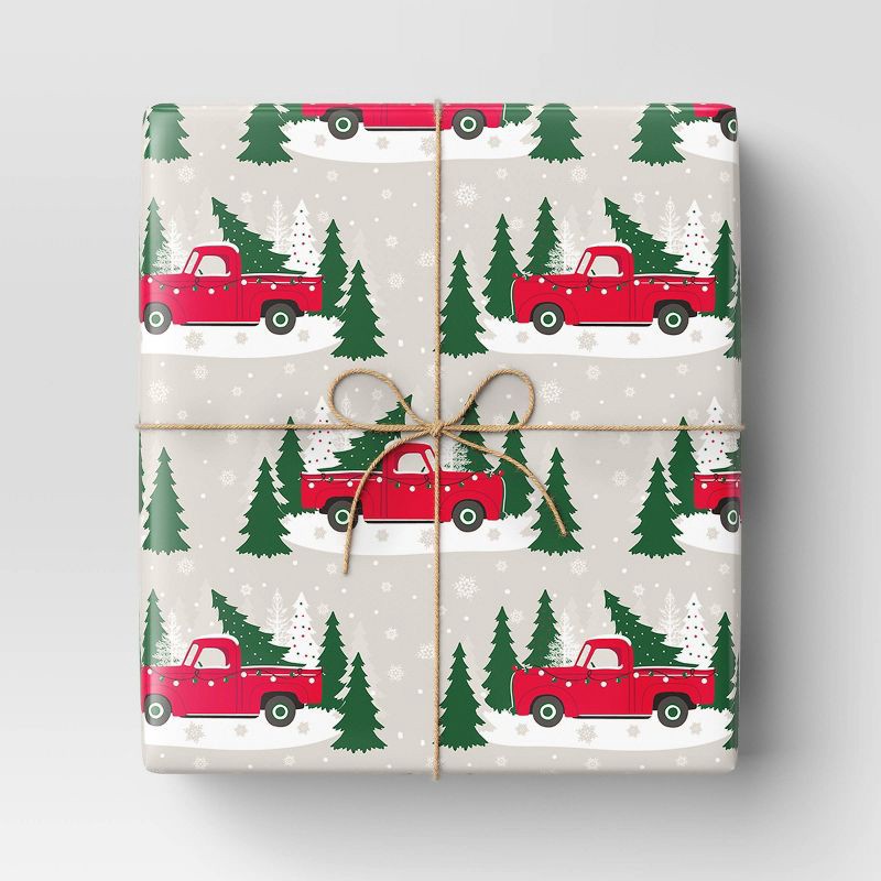 slide 2 of 3, 50 sq ft Truck Christmas Gift Wrap Red/Gray - Wondershop™, 50 sq ft