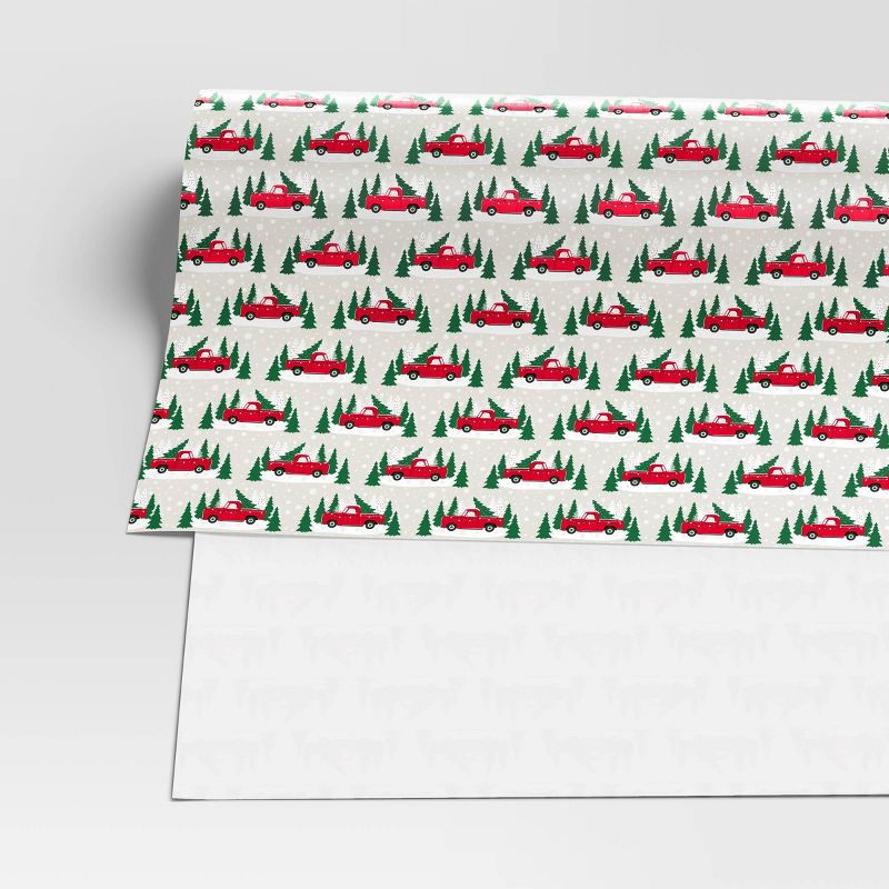 slide 3 of 3, 50 sq ft Truck Christmas Gift Wrap Red/Gray - Wondershop™, 50 sq ft