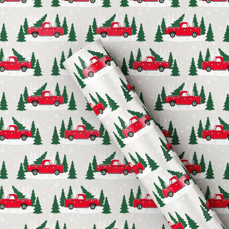 slide 1 of 3, 50 sq ft Truck Christmas Gift Wrap Red/Gray - Wondershop™, 50 sq ft