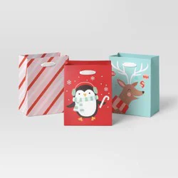 3ct Petite Christmas Gift Bag Penguin/Stripe/Reindeer - Wondershop™​​​​​​​