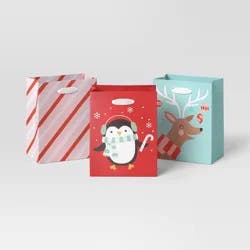 3ct Petite Christmas Gift Bag Penguin/Stripe/Reindeer - Wondershop™