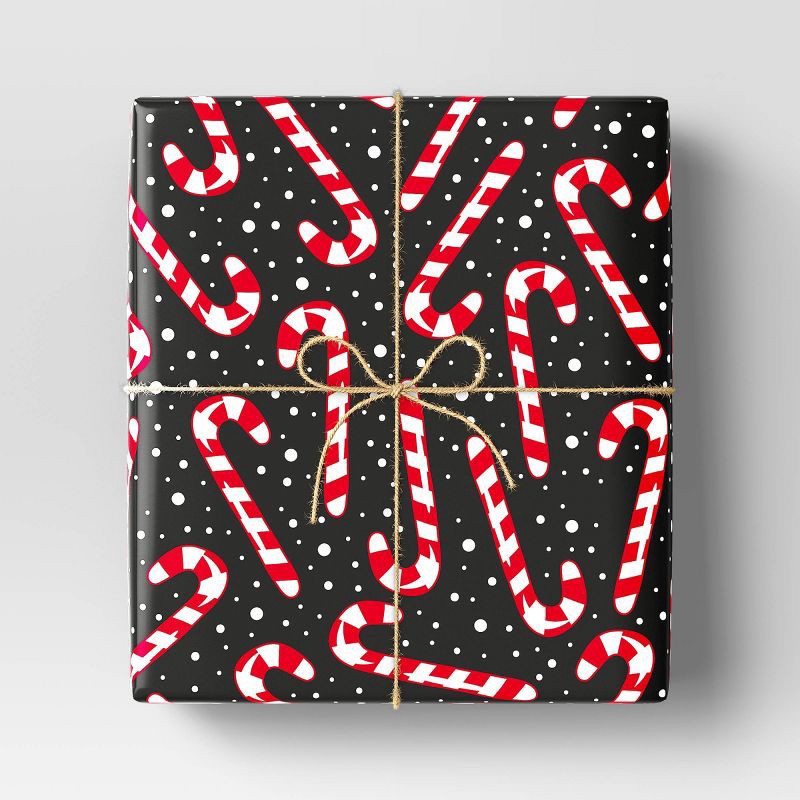 slide 2 of 3, 50 sq ft Candy Cane Christmas Gift Wrap Black - Wondershop™, 50 sq ft