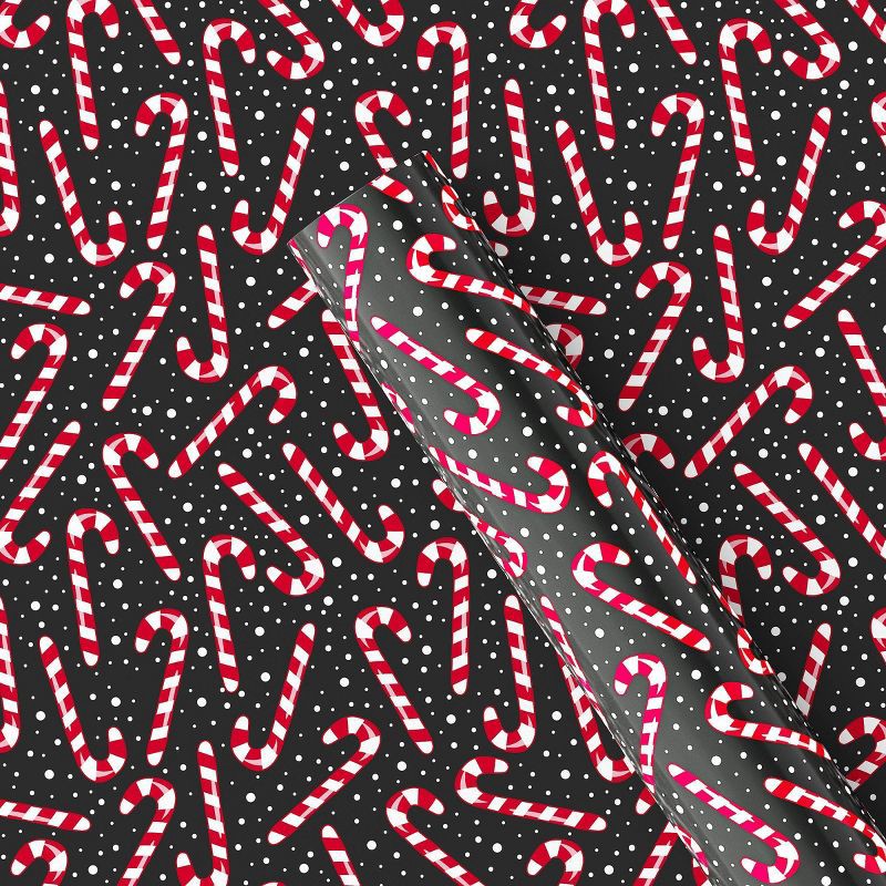 slide 1 of 3, 50 sq ft Candy Cane Christmas Gift Wrap Black - Wondershop™, 50 sq ft