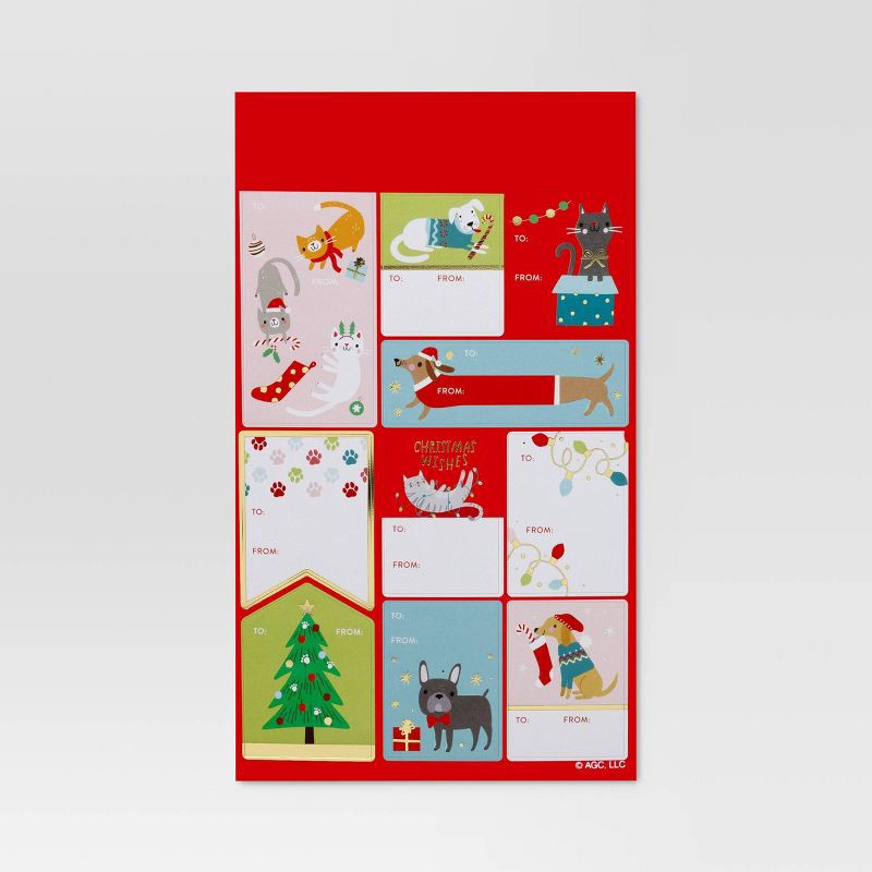 slide 3 of 3, 50ct Dog and Cat Peel and Stick Christmas Gift Tag Red - Wondershop™: 9.5" x 5.75", 50 ct