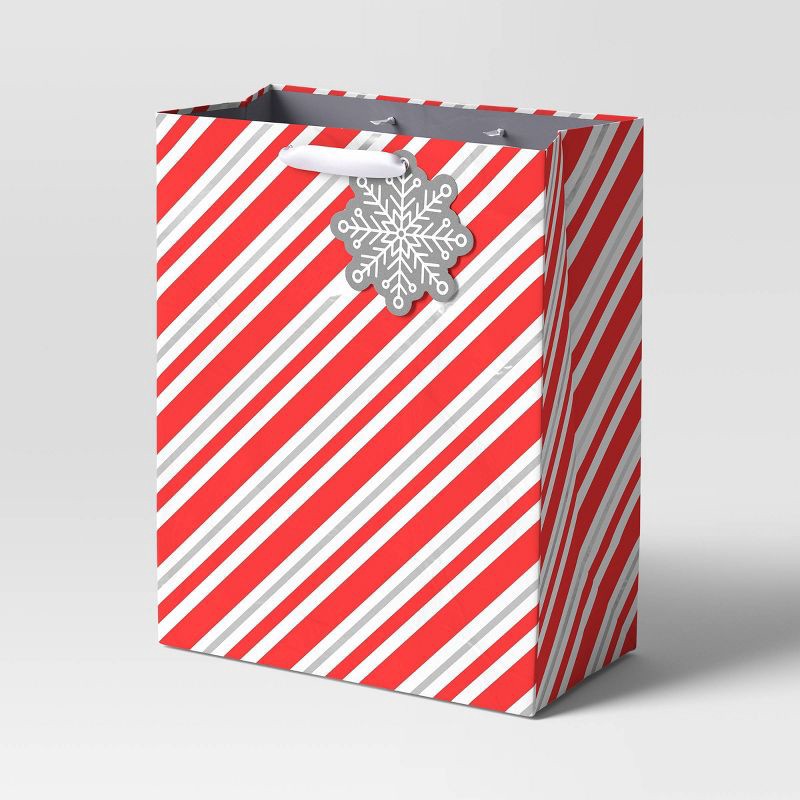 slide 1 of 3, Diagonal Stripe Cub Christmas Gift Bag Red - Wondershop™, 1 ct