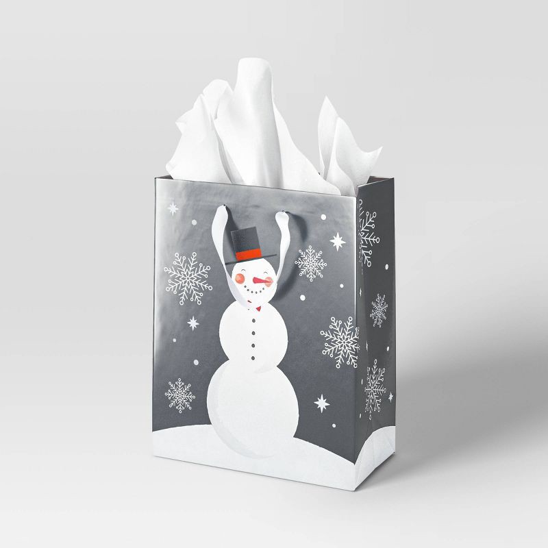 slide 2 of 3, Metallic Snowman Large Cub Christmas Gift Bag Silver - Wondershop™, 1 ct