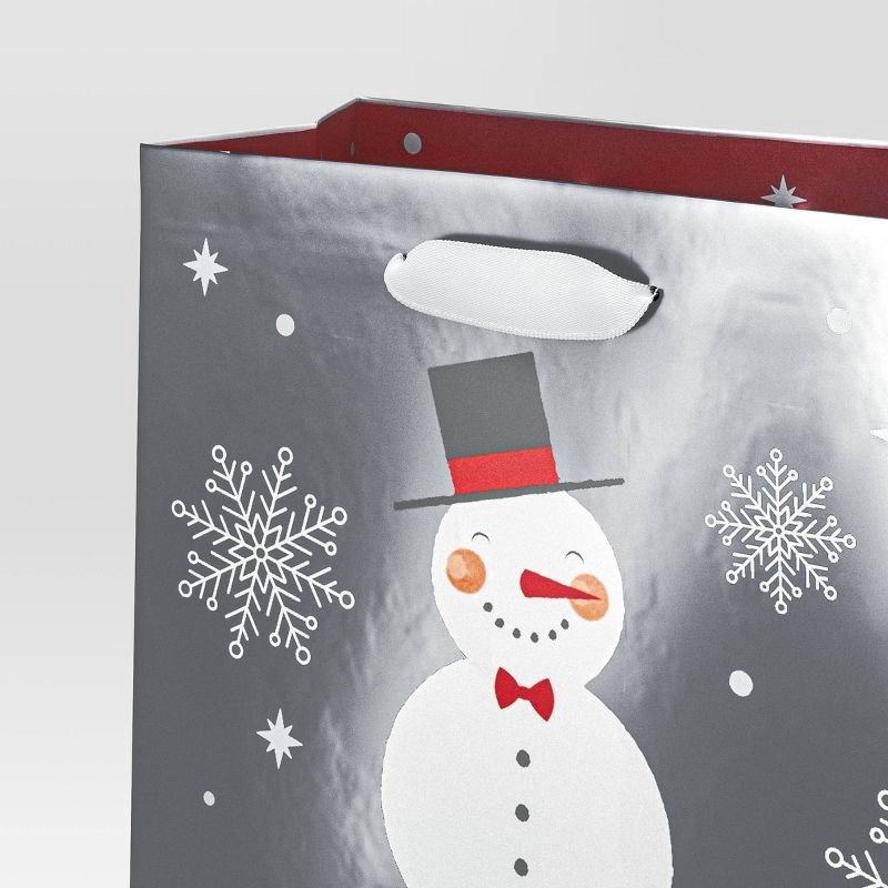 slide 3 of 3, Metallic Snowman Large Cub Christmas Gift Bag Silver - Wondershop™, 1 ct