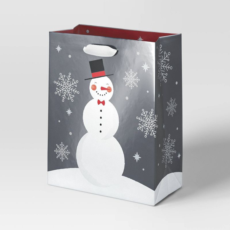 slide 1 of 3, Metallic Snowman Large Cub Christmas Gift Bag Silver - Wondershop™, 1 ct