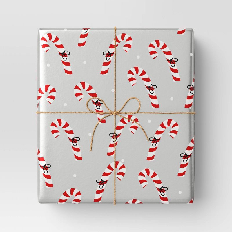 slide 2 of 3, 25 sq ft Metallic Candy Cane Christmas Gift Wrap Silver - Wondershop™, 25 sq ft