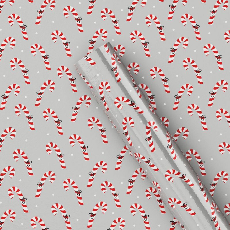 slide 1 of 3, 25 sq ft Metallic Candy Cane Christmas Gift Wrap Silver - Wondershop™, 25 sq ft