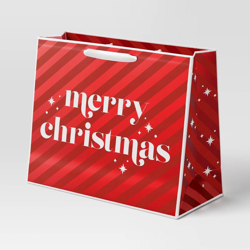 slide 1 of 3, Metallic 'Merry Christmas' Large Vogue Gift Bag Red - Wondershop™, 1 ct