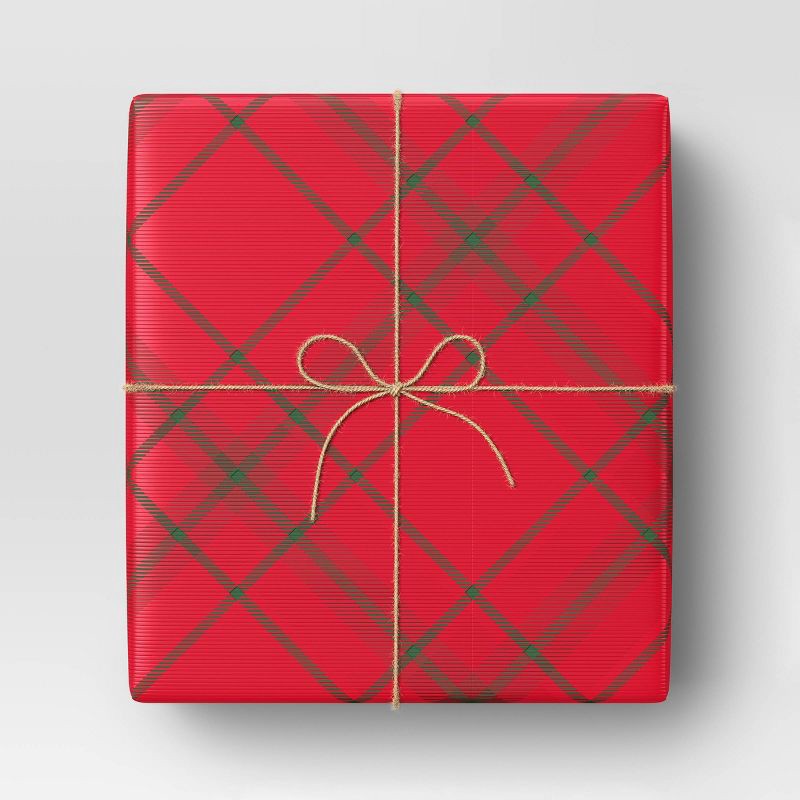 slide 2 of 3, 20 sq ft Plaid Christmas Gift Wrap Red - Wondershop™, 20 sq ft