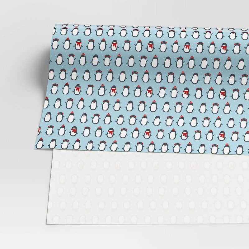 slide 3 of 3, 50 sq ft Penguins Christmas Gift Wrap Blue - Wondershop™: Printed, 20'x30" Roll, Holiday Packaging, 50 sq ft