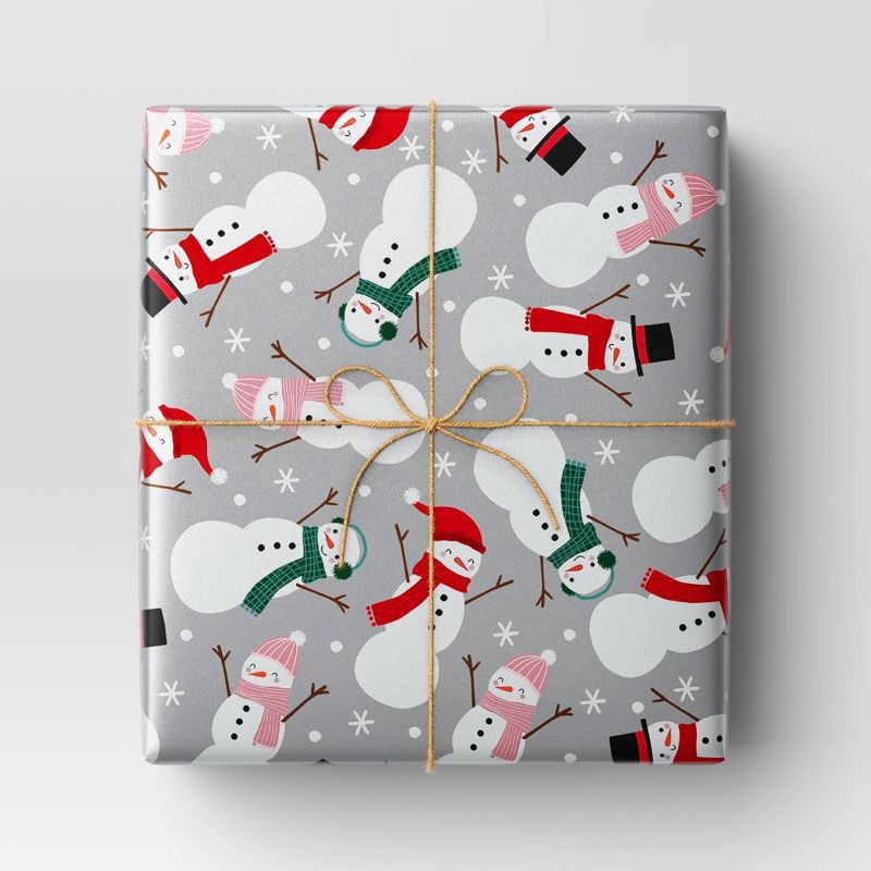 slide 2 of 3, 220 sq ft Snowman Christmas Gift Wrap Gray - Wondershop™: FSC Certified, 66" x 40", 220 sq ft