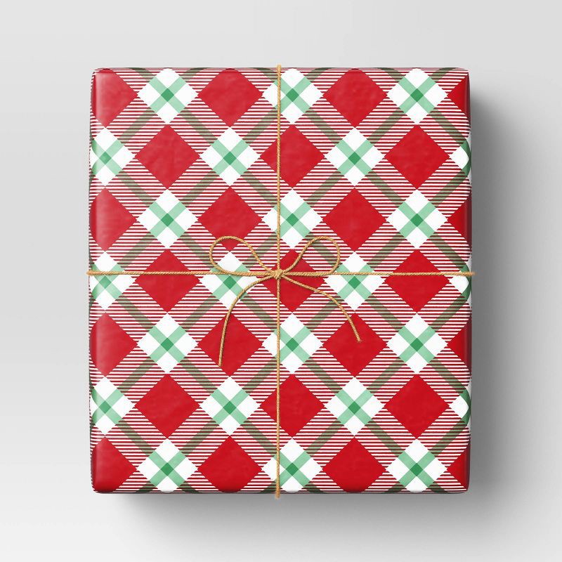 slide 2 of 3, 220 sq ft Plaid Christmas Gift Wrap Red/Green - Wondershop™: Classic Patterns, 66' Length, 220 sq ft