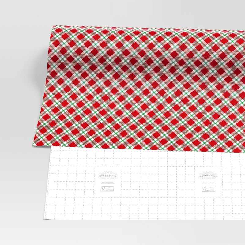 slide 3 of 3, 220 sq ft Plaid Christmas Gift Wrap Red/Green - Wondershop™: Classic Patterns, 66' Length, 220 sq ft