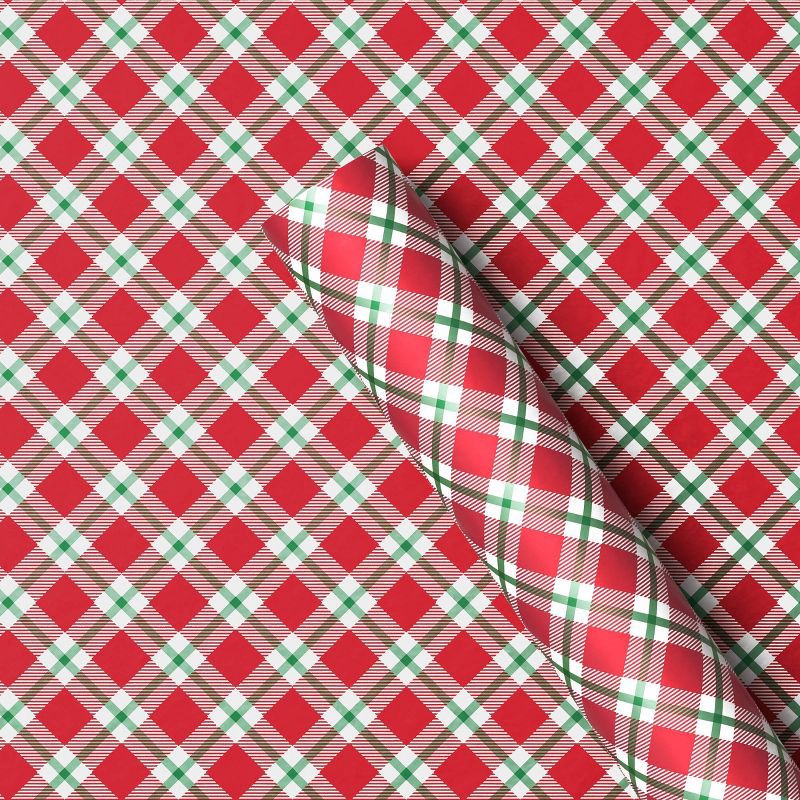 slide 1 of 3, 220 sq ft Plaid Christmas Gift Wrap Red/Green - Wondershop™: Classic Patterns, 66' Length, 220 sq ft