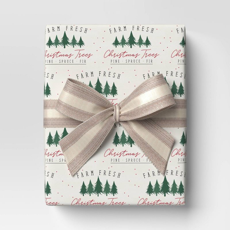 slide 2 of 3, 50 sq ft Trees Christmas Gift Wrap Beige - Wondershop™, 50 sq ft