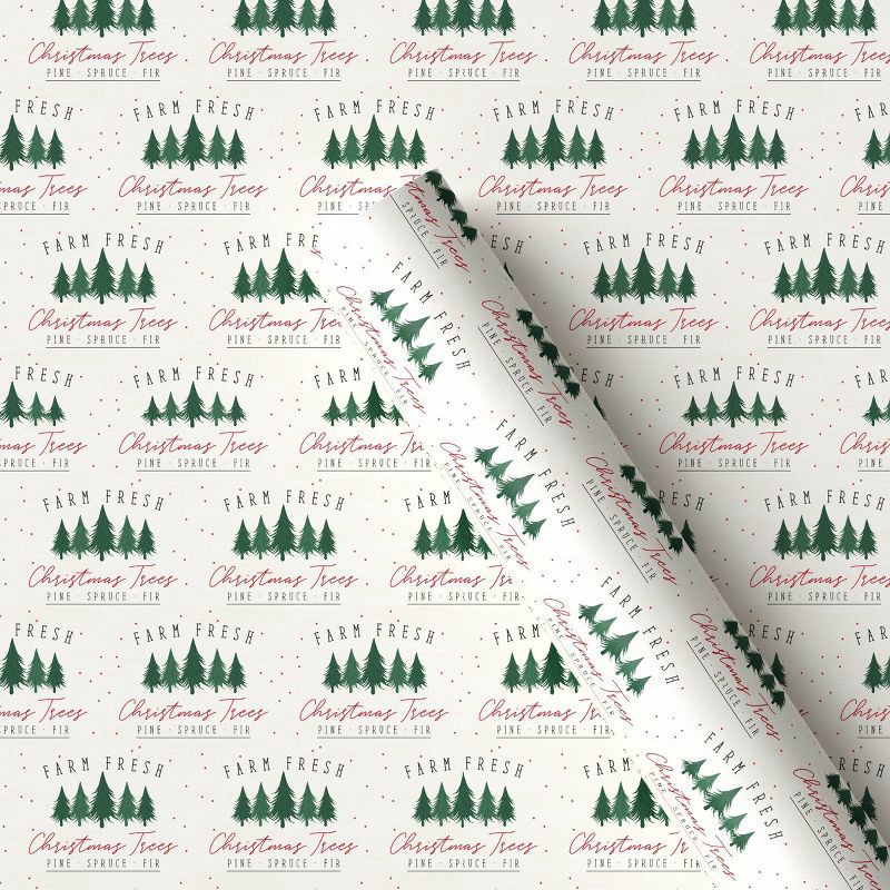 slide 1 of 3, 50 sq ft Trees Christmas Gift Wrap Beige - Wondershop™, 50 sq ft