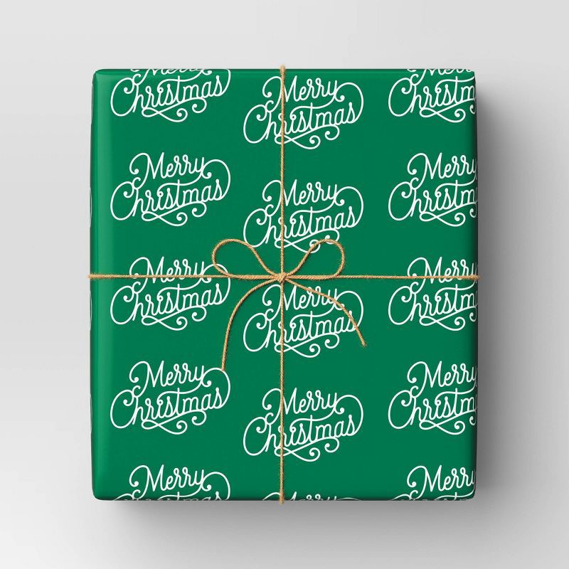 slide 2 of 3, 50 sq ft 'Merry Christmas' Gift Wrap Green - Wondershop™, 50 sq ft