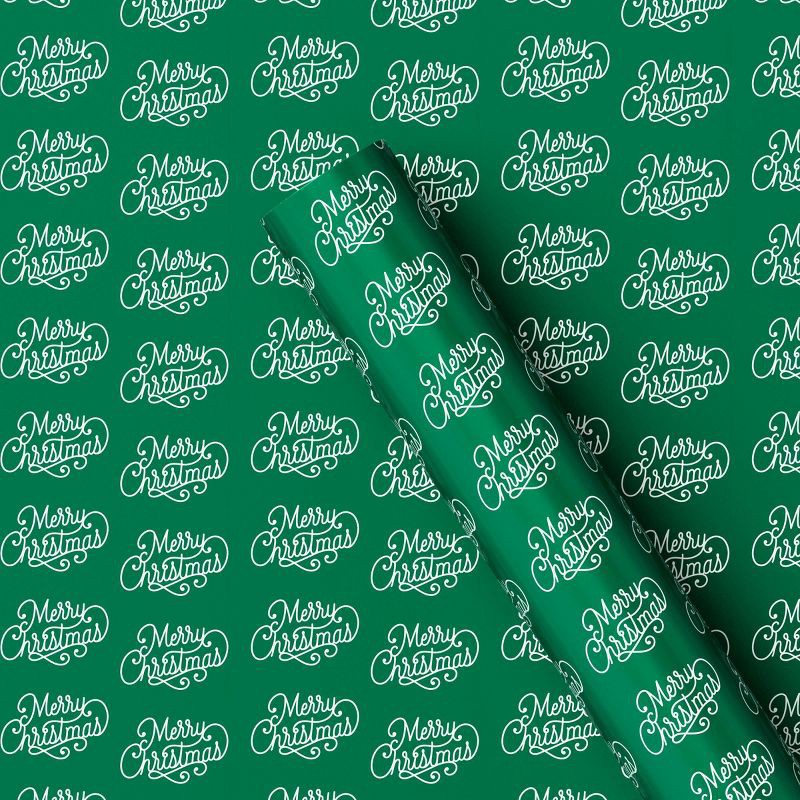 slide 1 of 3, 50 sq ft 'Merry Christmas' Gift Wrap Green - Wondershop™, 50 sq ft