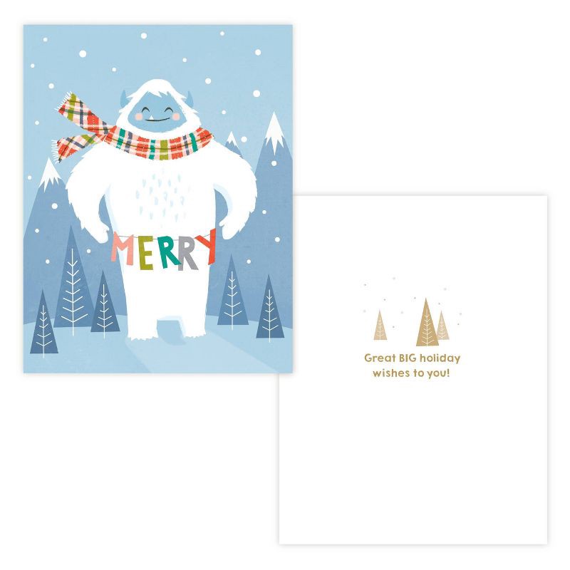 slide 2 of 3, Green Inspired 10ct 'Merry' Yeti Christmas Single-Design Boxed Card Pack Blue, 10 ct