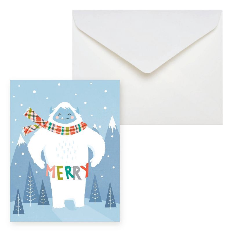 slide 3 of 3, Green Inspired 10ct 'Merry' Yeti Christmas Single-Design Boxed Card Pack Blue, 10 ct