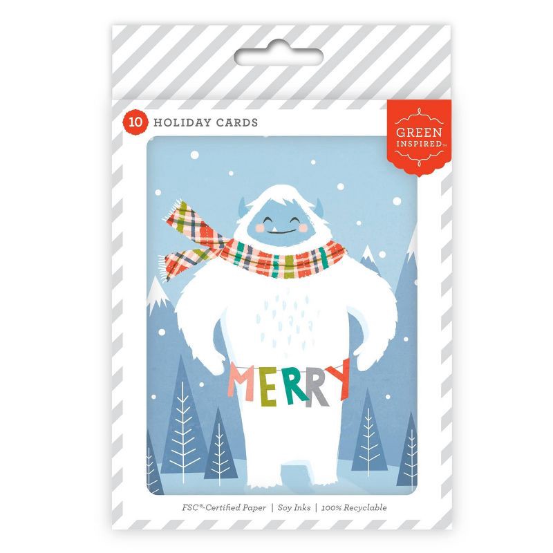 slide 1 of 3, Green Inspired 10ct 'Merry' Yeti Christmas Single-Design Boxed Card Pack Blue, 10 ct