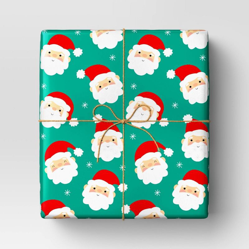 slide 2 of 3, 220 sq ft Santa Faces Christmas Gift Wrap Green - Wondershop™, 220 sq ft