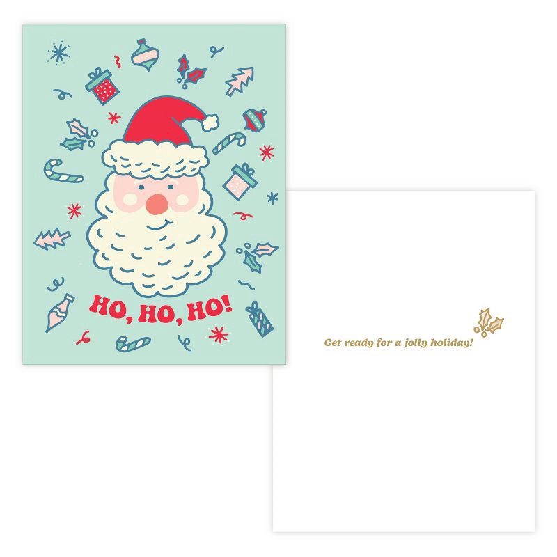 slide 2 of 3, Green Inspired 10ct 'Ho Ho Ho' Santa Christmas Single-Design Boxed Card Pack Mint, 10 ct