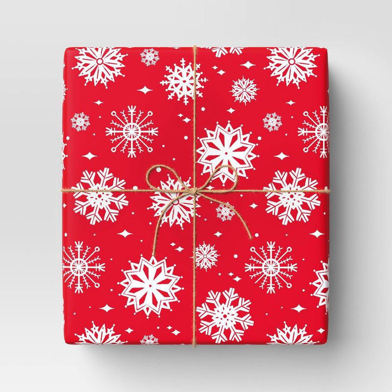 slide 2 of 3, 220 sq ft Snowflake Christmas Gift Wrap White/Red - Wondershop™, 220 sq ft