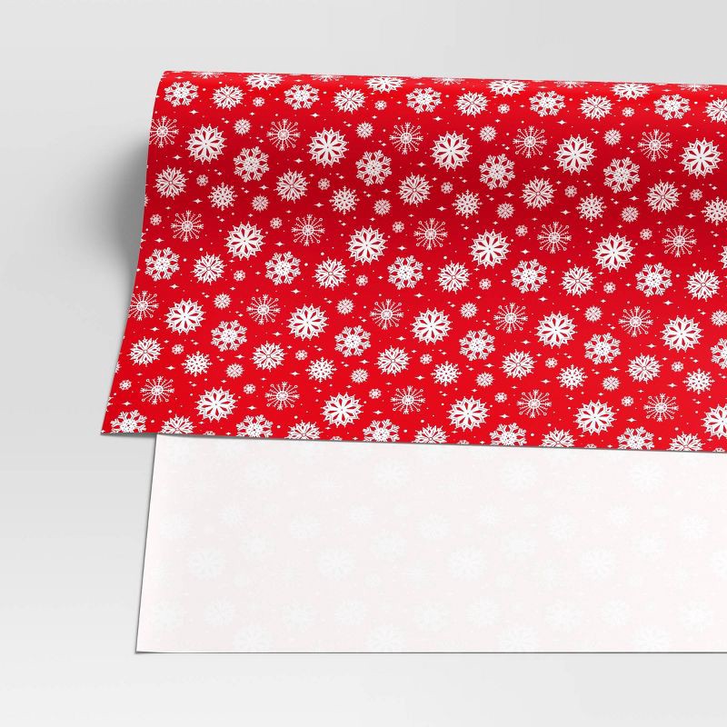 slide 3 of 3, 220 sq ft Snowflake Christmas Gift Wrap White/Red - Wondershop™, 220 sq ft