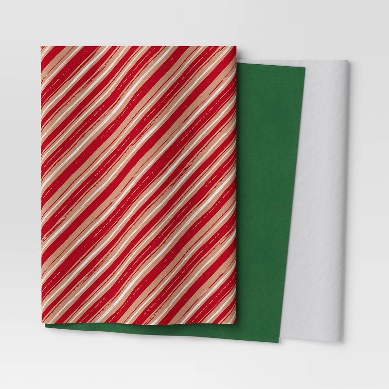 slide 1 of 3, 30ct Banded Christmas Gift Tissue Paper White/Striped/Green - Wondershop™, 30 ct