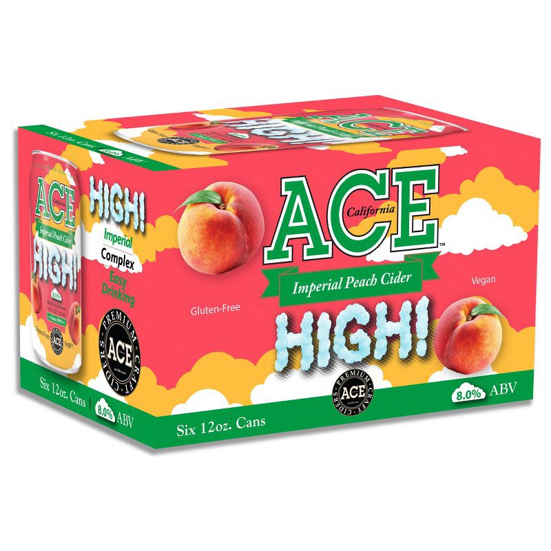 slide 1 of 4, ACE Cider ACE High Imperial Peach Cider - 6pk/12 fl oz Cans, 6 ct; 12 fl oz