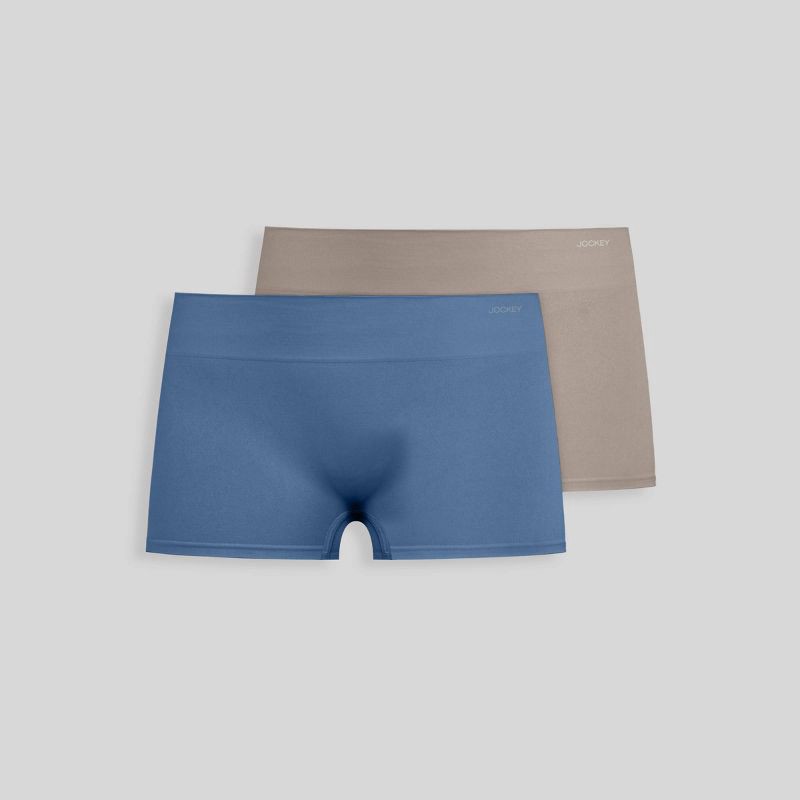 slide 3 of 4, Jockey Generation™ Women's Seamfree® Comfort Waist Boyshorts 2pk - Steel Blue/Tan S: Mid Rise, Lightweight Knit, Tagless, 2 ct