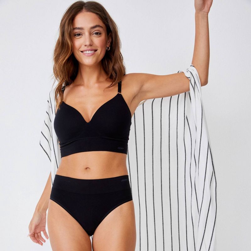 slide 4 of 4, Jockey Generation™ Women's Seamfree® Comfort Waist Thong 2pk - Black M: Mid Rise, Lightweight, Tagless, Knit Fabric, 2 ct