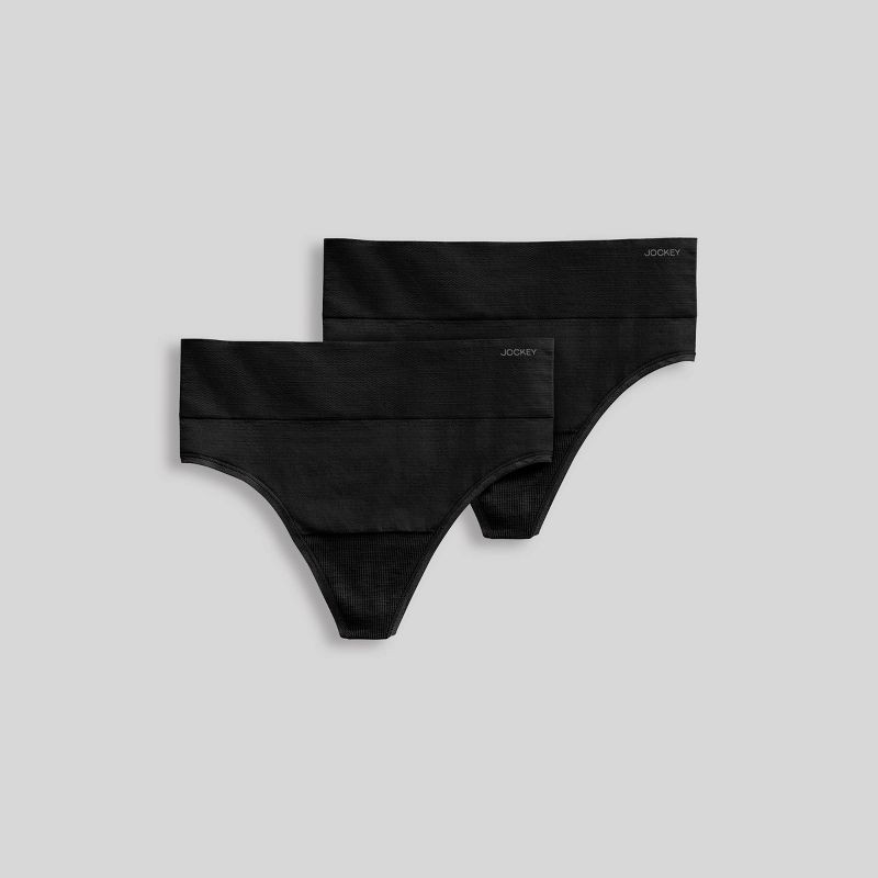 slide 3 of 4, Jockey Generation™ Women's Seamfree® Comfort Waist Thong 2pk - Black XXL: Mid Rise, Lightweight, Tagless, 2 ct