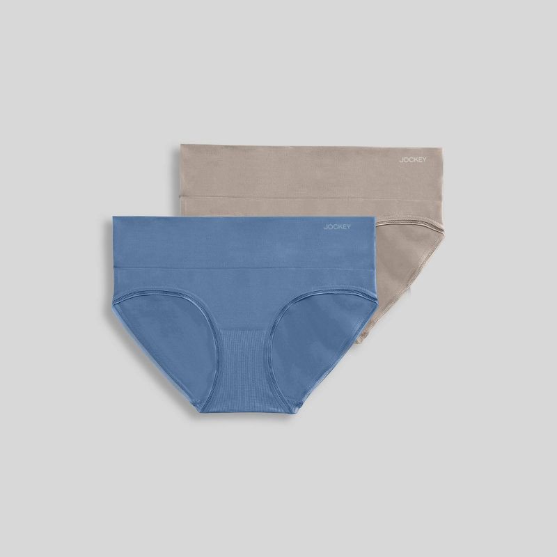 slide 3 of 3, Jockey Generation™ Women's Seamfree® Comfort Waist Hipster Underwear 2pk - Steel Blue/Tan L: Lightweight Knit, Mid Rise, Tagless, 2 ct
