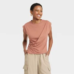 Women's Slim Fit Drape Wrap T-Shirt - A New Day™ Brown XL