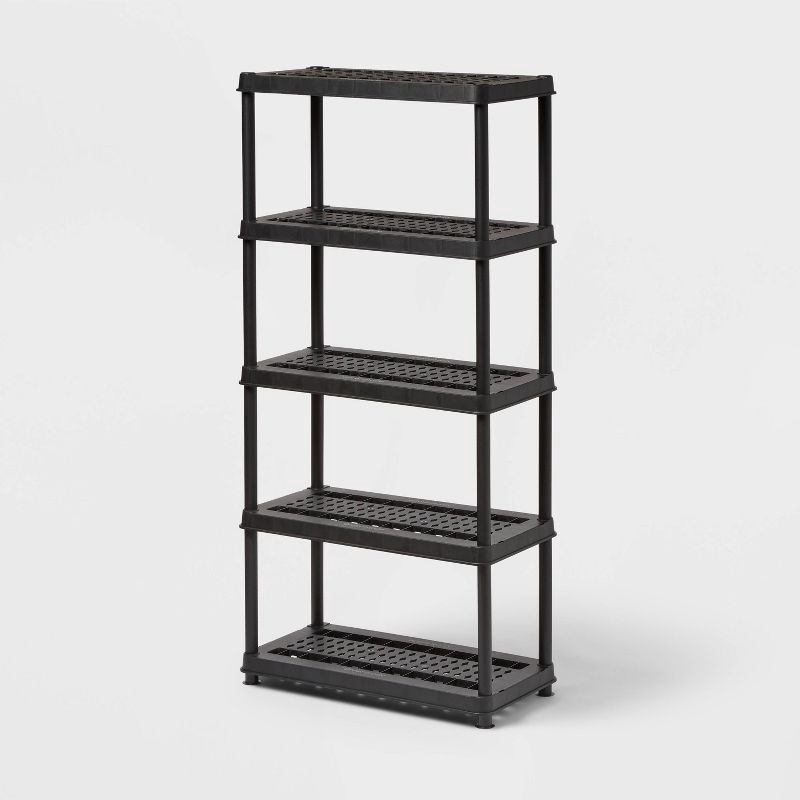 slide 1 of 3, 5 Tier Plastic Shelf Unit Black - Brightroom™: Utility Storage Shelving, 5 Open Shelves, 150 lb Capacity, 73.5" Height, 150 lb