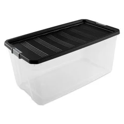 200qt Heavy Duty Latching Clear Storage Box - Brightroom™: Portable Black Utility Bin with Lid, 200qt Capacity