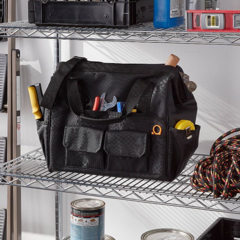 slide 2 of 3, 15" 35 Pocket Heavy Duty Tool Bag - Brightroom™: Utility Storage, Black, Zipper Closure, 23L Capacity, 23 liter