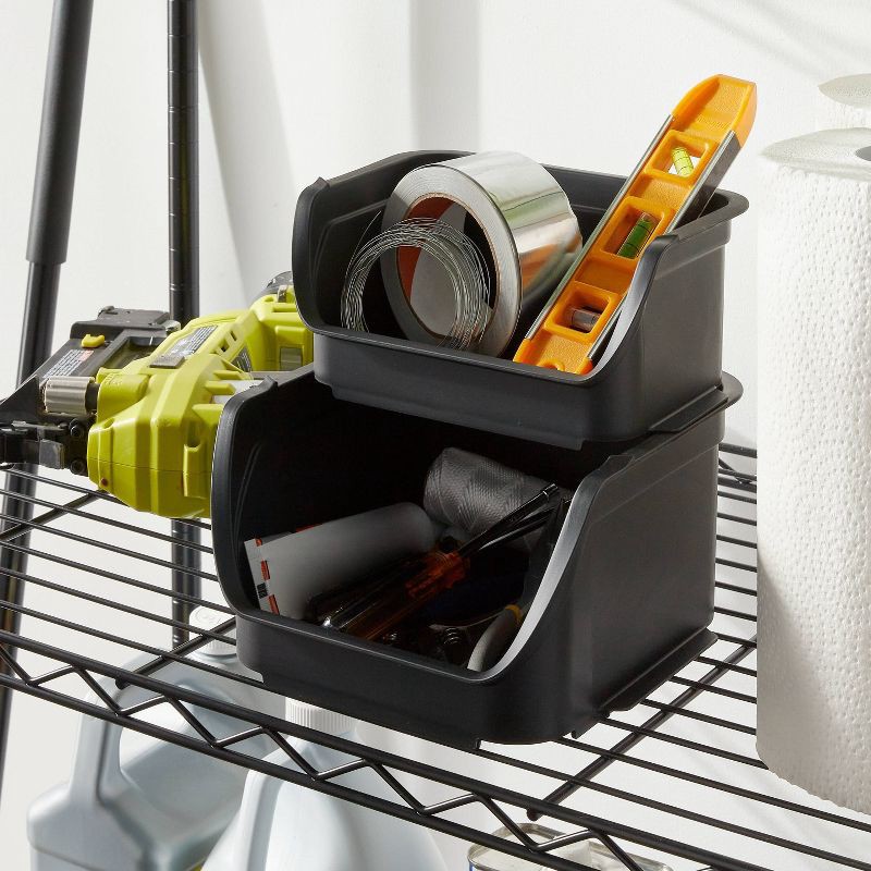 slide 2 of 3, 2.3qt Open Front Stackable Storage Bin - Brightroom™: Portable Black Utility Basket, Universal Storage, 4" Height, 2.3 qt