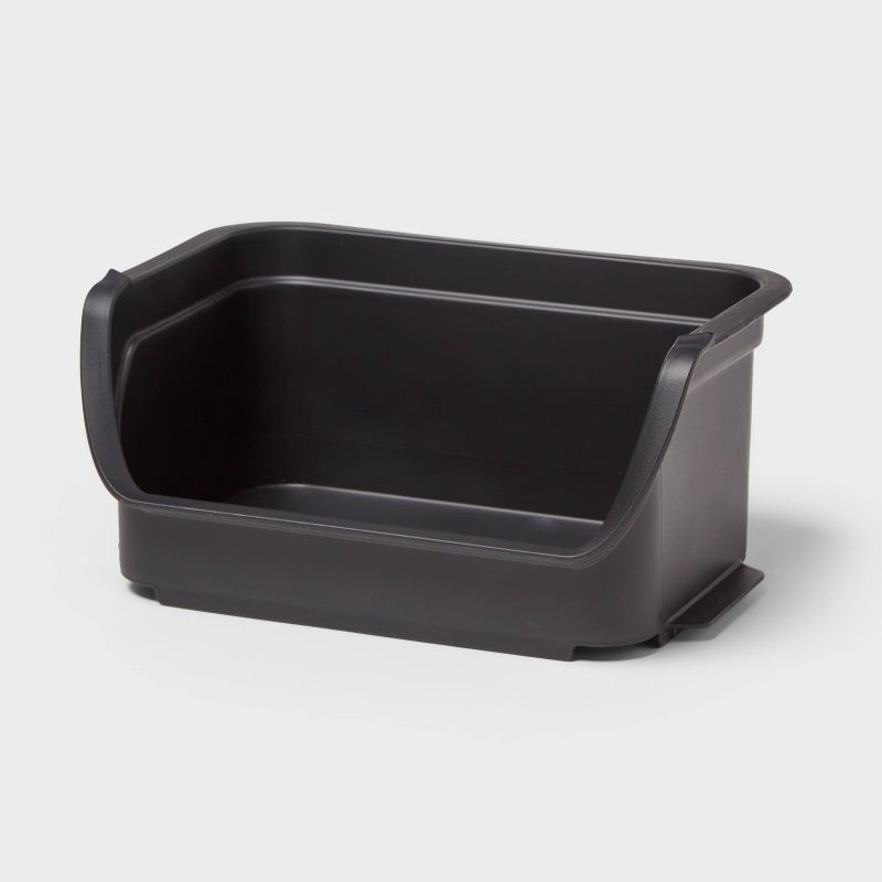 slide 1 of 3, 2.3qt Open Front Stackable Storage Bin - Brightroom™: Portable Black Utility Basket, Universal Storage, 4" Height, 2.3 qt