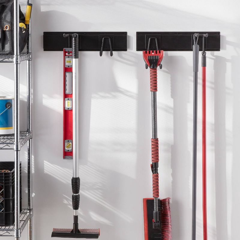 slide 2 of 3, 2pk Heavy Duty Rails - Brightroom™: Wall Mounted Garage Storage, Black Steel Utility Rack, 90lb Capacity, 2 ct, 90 lb