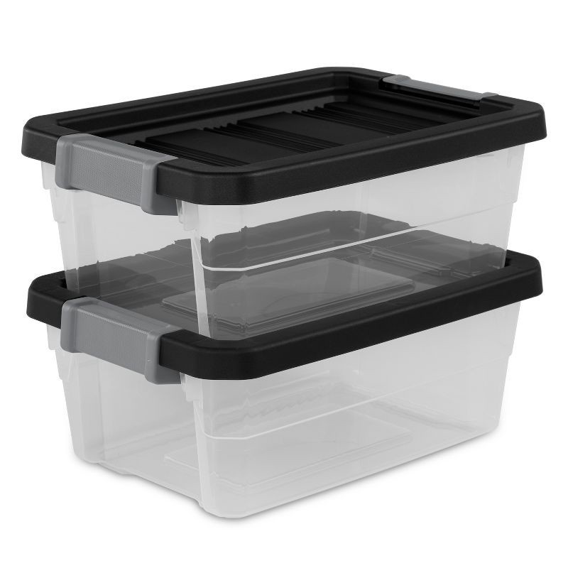 slide 7 of 8, 16qt Heavy Duty Latching Clear Storage Box - Brightroom™: Portable Plastic Bin, Universal Storage, Black, Lidded, 16 qt