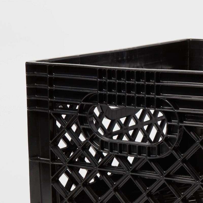 slide 3 of 4, Rehrig Pacific Company 24qt Heavy Duty Stackable Storage Crate - Brightroom™: Black Plastic Utility Bin with Built-In Handles, 24 qt