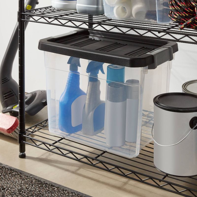 slide 2 of 4, 30qt Heavy Duty Latching Clear Storage Box - Brightroom™: Stackable Plastic Bin with Lid, Universal Utility Storage, 30 qt