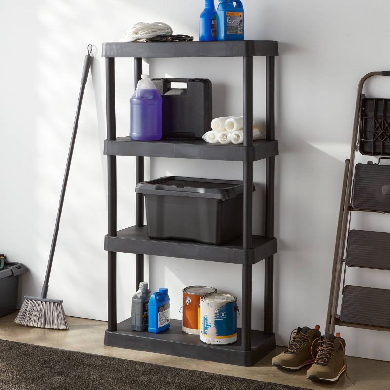 slide 2 of 3, 4 Tier Plastic Shelf Unit Black - Brightroom™: Utility Storage Shelves, 55.8" Height, 70 lbs Capacity, Freestanding, 70 lb