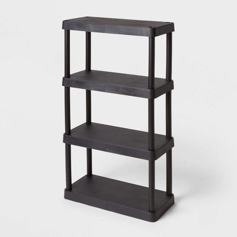 slide 1 of 3, 4 Tier Plastic Shelf Unit Black - Brightroom™: Utility Storage Shelves, 55.8" Height, 70 lbs Capacity, Freestanding, 70 lb
